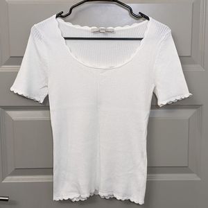 LOFT Short Sleeve Scalloped Scoop Neck Tee - White